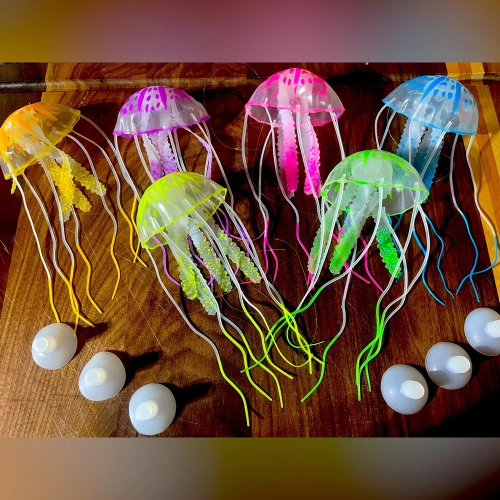 Pack of blue, purple, pink, green, yellow and orange aquarium jellyfish floats